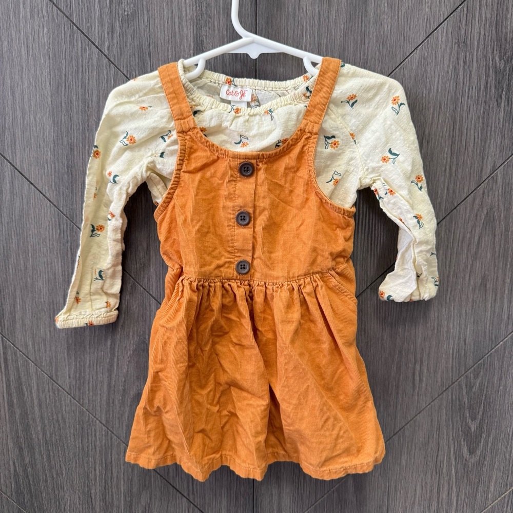 Cat & Jack Orange Buttoned Dress with Cream Floral Top
